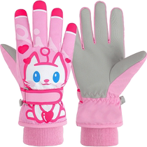 Gants de ski imperméables pour filles à cinq doigts chauds en velours pour enfants de lécole primaire hiver