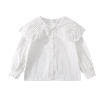 Planting wood childrens clothing sweet and beautiful turning French style doll collar girl white shirt CUHK Tong 2024 Spring loaded new child wave