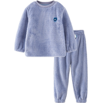Tongtai childrens home clothes set autumn and winter boys and girls plus velvet thickened clothes for medium and large children cute pajamas
