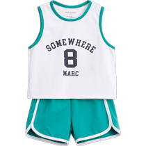 (Cool and Antibacterial) Mark Jenny Baby Summer Clothing Boys Vest Sports Suit Childrens Basketball Wear