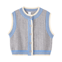 Ueki childrens clothing girls cardigan woolen vest childrens vest outer wear middle and large children autumn 2024 new tops