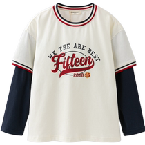 David Bella childrens long-sleeved T-shirt 2024 new boys pure cotton fake two-piece tops mens and older childrens autumn clothing