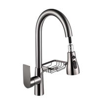 Refined copper kitchen pull-out faucet household sink sink wash basin rotating telescopic hot and cold water gun gray