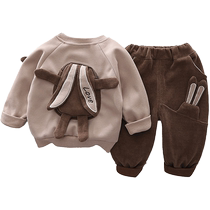 Yibeitong Boys Spring Clothing Set 2024 New Childrens Clothing Casual Sweatshirt Puffy Baby Spring and Autumn Two-piece Set