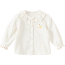 David Bella Childrens White Shirt 2024 Autumn New Girls Pure Cotton Casual Lace Embroidered Shirt Top