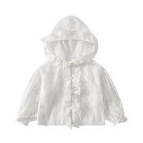 Ueki Childrens Clothing Flower Hat Collar Sun Shade Breathable Girls Jacket Medium and Large Childrens 2024 Spring New Childrens Air-conditioned Shirt