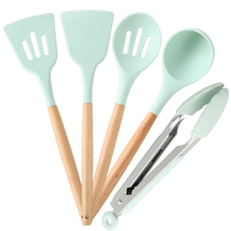 BJ Badger wooden handle silicone spatula high temperature resistant non-stick pan special silicone cooking spatula soup spoon five-piece set