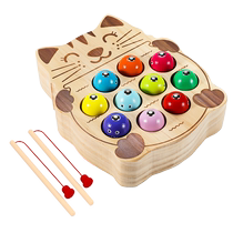 Childrens magnetic kitten fishing toy for babies 1-3 years old early education fishing wooden fishing rod educational birthday gift for men and women