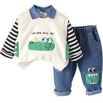 Yibeitong Baby Vest Autumn Clothes Boys 2024 New Set Korean Style Infant Children Spring and Autumn Clothes Three-piece Set