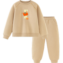 Mini Balabala boys and girls suit childrens winter fleece sweatshirt and trousers two-piece set 2025 new style