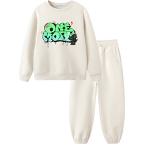 Balabala childrens clothing childrens long-sleeved suit autumn and winter large childrens boys and girls casual sweatshirt plus velvet two-piece trendy set