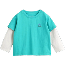 Mark Jenny 2024 Spring New Boys Trendy Contrast Color Fake Two-Piece Long-Sleeved T-Shirt Childrens Cotton Top