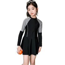 Yuyingfang Girls One-piece Swimsuit 2024 Summer Big Children Parent-child Quick-drying Skin Clothing Girls Long-Sleeved Swimming Suit