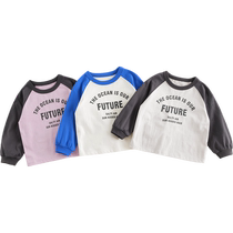 Mark Jenny boys and girls American college contrasting raglan long-sleeved T-shirt childrens tops autumn new style