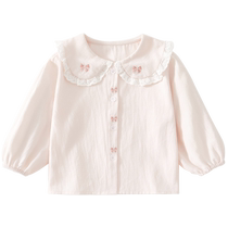 班喜迪女童衬衫秋装2024新款洋气宝宝白色长袖上衣儿童公主娃娃衫