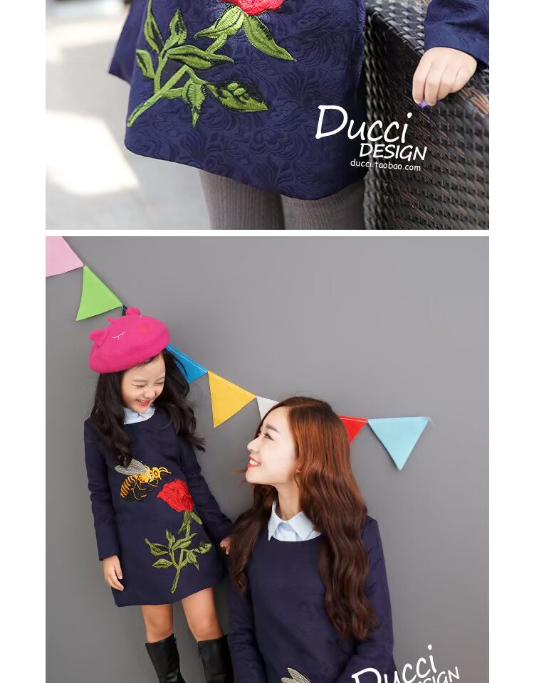 Đầm dự tiệc xuân-bé gái đầm khí chất cho mẹ và phụ nữ thêu váy dài mùa thu 2018 mới dậy sóng quần áo gia đình mùa đông