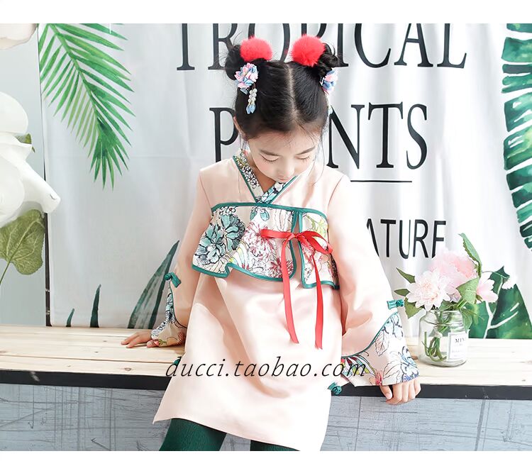 Cô gái retro váy dài tay mùa thu gió quốc gia trẻ em Váy Hanfu kiểu Trung Quốc xúng xính váy công chúa đầm công chúa cho bé 1 tuoi