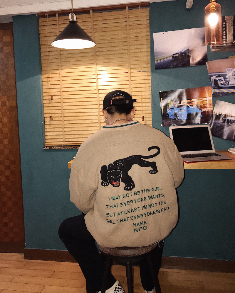 RKHL Xiaowen Xu hướng mùa thu và mùa đông Panther thêu đồng phục bóng chày bằng len dày đường phố áo khoác rộng áo bomber nam