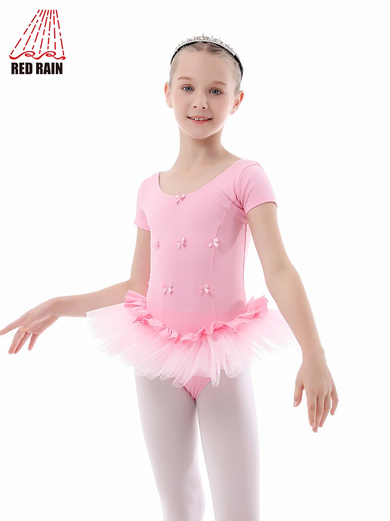 Red Rain Dance Skirt Children's Ballet Jumpsuit Girls Short Skirt Short-sleeved Body Exercise Suit Gauze Skirt Dance Skirt