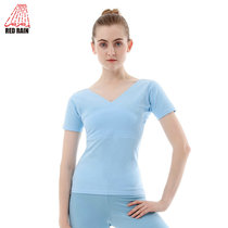 Red rain dance suit top womens short-sleeved V-neck yoga aerobics practice suit Latin dance suit square dance slim