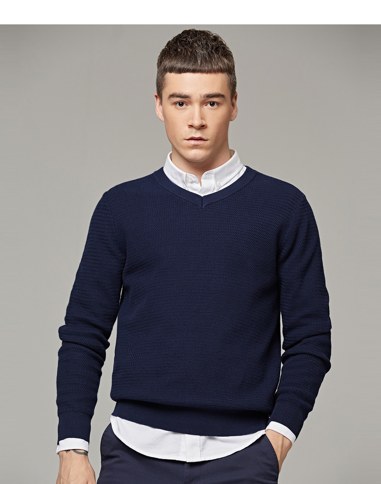 Momaike nam 2018 thu đông mới áo thun cotton cotton cổ chữ V áo len nam 3170 thoi trang nam dep