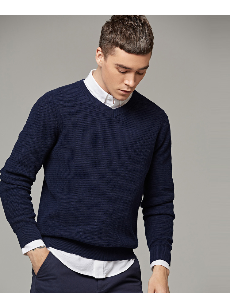 Momaike nam 2018 thu đông mới áo thun cotton cotton cổ chữ V áo len nam 3170 thoi trang nam dep