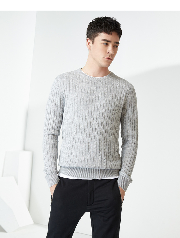 Momoike nam 2019 mùa xuân thanh niên nam cổ tròn áo len áo len rắn màu xoắn áo len giản dị 2819 - Kéo qua shop thời trang nam