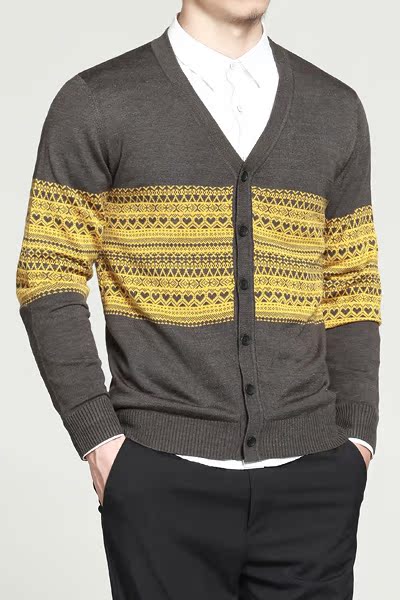 Giải phóng mặt bằng Mo Mike Nam của Nam Giới Sọc Đan Cardigan Nam Jacquard Áo Len Nam Triều 2705