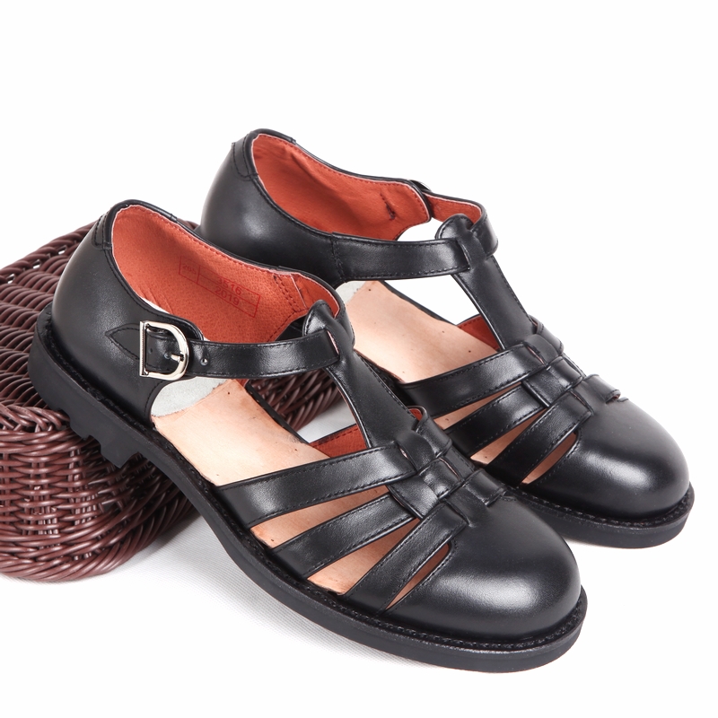 3516 factory middle-aged and elderly people plus fat leather handmade casual sandals retro round head 65 style old three leather sandals