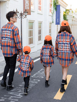 Pro-son fit a family of four 2022 new wave spring autumn plaid shirt mother and daughter big code three-mouth fried street mother-and-son dress