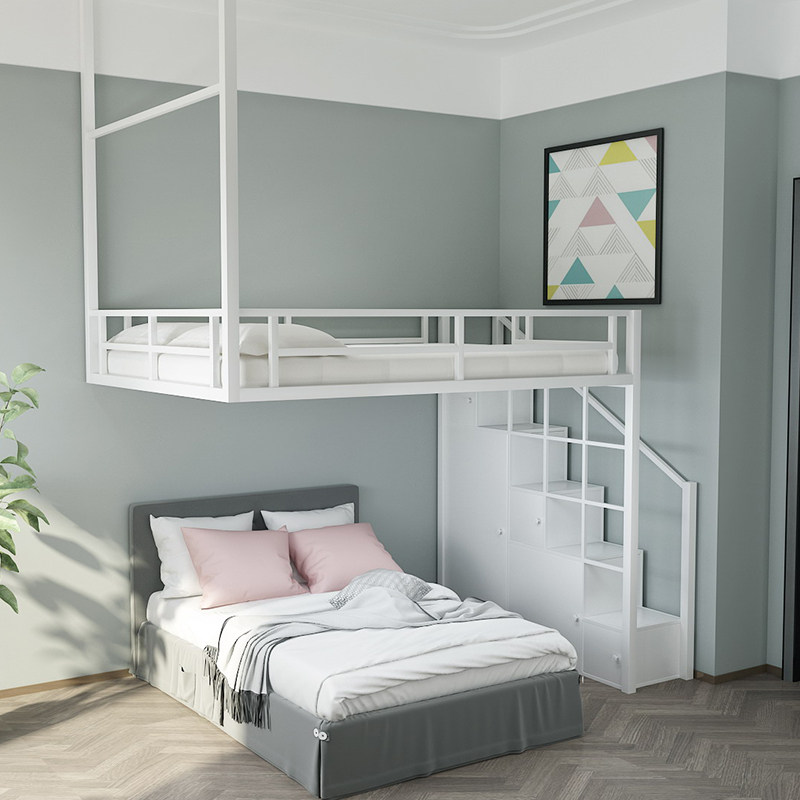 Nordic iron art modern minimal elevated bed 1 2 single upper loft bed double double province space 1 5 m custom