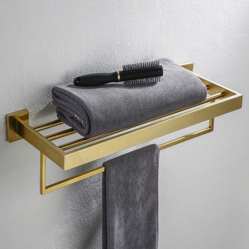 Bathroom airy towel rack bath towels Drawing Golden Towel Rod MAKEUP ROOM SHELF STAINLESS STEEL HANGING WALL FREE OF PUNCH