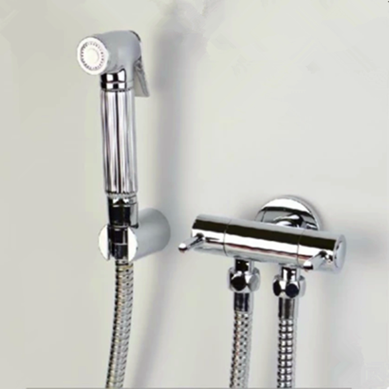 Makeup Room Full Copper Spray Head Booster Bathroom Toilet Spray Gun Suit Woman Cleaner Flushing hot and cold water mixing angle valve