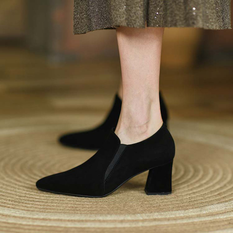 (Italy) René Vanilla minus the length of the legs⭐coarse heel 6cm-8 5cm pointed short boots woman-Taobao