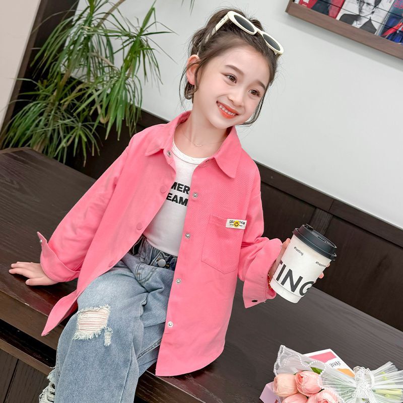 Authentic Parent-Child Matching Girls' Spring and Autumn Stylish Shirts 2026 New Model Girls' Long-Sleeve Shirts Pink Casual Jacket