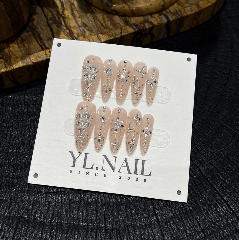 【Yl.Nail White Lover】Handmade Nail Tips ins Unique Rhinestone Snowflake Christmas Tree Pure Desire Wearable Nails