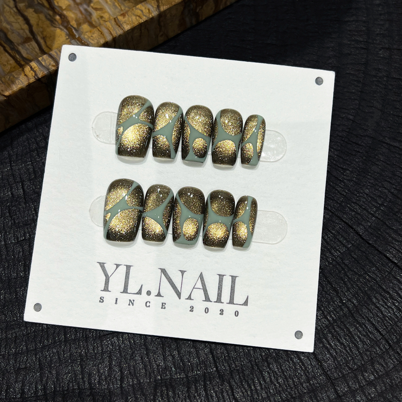 【Yl.Nail Venice Green】Handmade Nail Tips ins Unique Line Dark Green Cat Eye Brightening Wearable Nails 【Yl.Nail Venice Green】Handmade Nail Tips ins Unique Line Dark Green Cat Eye Brightening Wearable Nails