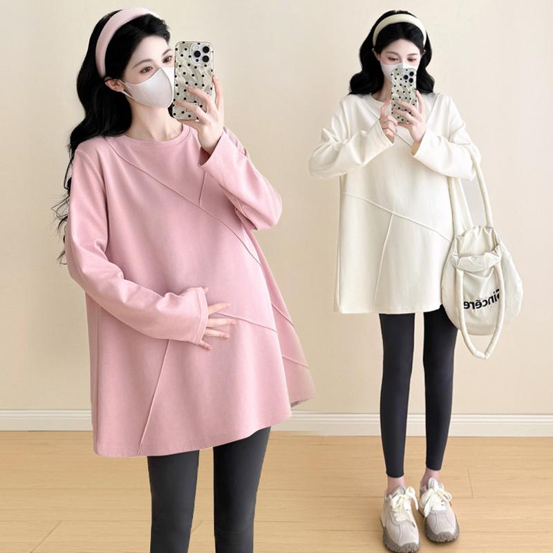 Plus-Size Maternity Sweatshirt, Spring and Autumn, Mid-Length, Loose, Fashionable, Trendy Mom Style, Casual T-Shirt Top, Base Layer Shirt 100kg