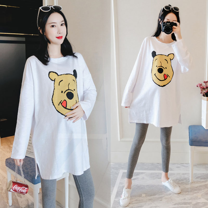Weight plus large numbers of pregnant women long sleeve T - shirt in spring and autumn to play the fashion loose medium - long - plate coat two sets 200 pounds