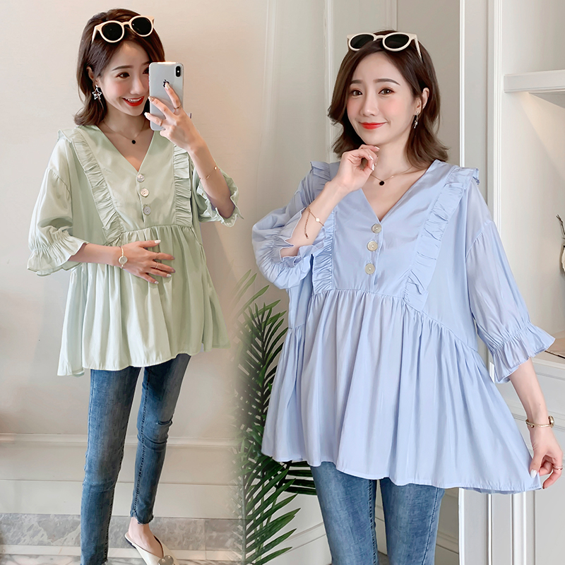 Add Fat overweight pregnant woman short sleeve shirt Summer 2022 Snow spinning for suckling and suckling loose blouses 200 catty