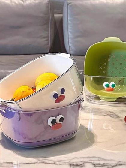 双层多巴胺沥水篮家用可爱水果篮子清洗滤水二合一加厚果盘洗菜篮