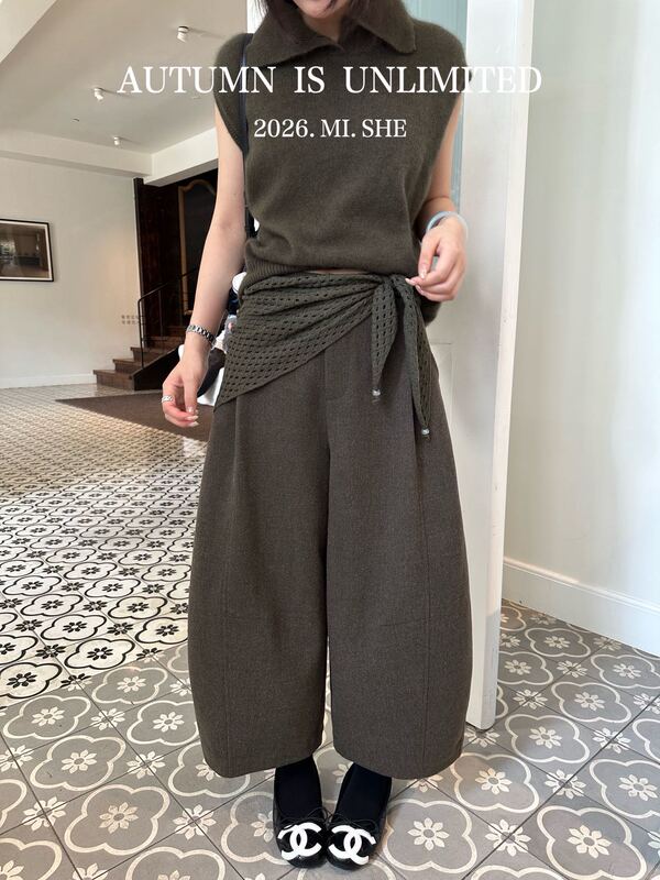 Mishu 58101 Korean-Style Old Money Style Faux Two-Piece High-Waisted Loose Wide-Leg Slimming Wool-Like Skirt Mishu 58101 Korean-Style Old Money Style Faux Two-Piece High-Waisted Loose Wide-Leg Slimming Wool-Like Skirt