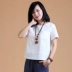 Jiuji lưới áo thun ngắn tay nữ mùa hè 2019 mới cho phụ nữ văn học áo sơ mi nửa tay lỏng lẻo Sen nữ màu rắn từ bi - Áo phông Áo phông