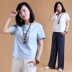 Jiuji lưới áo thun ngắn tay nữ mùa hè 2019 mới cho phụ nữ văn học áo sơ mi nửa tay lỏng lẻo Sen nữ màu rắn từ bi - Áo phông