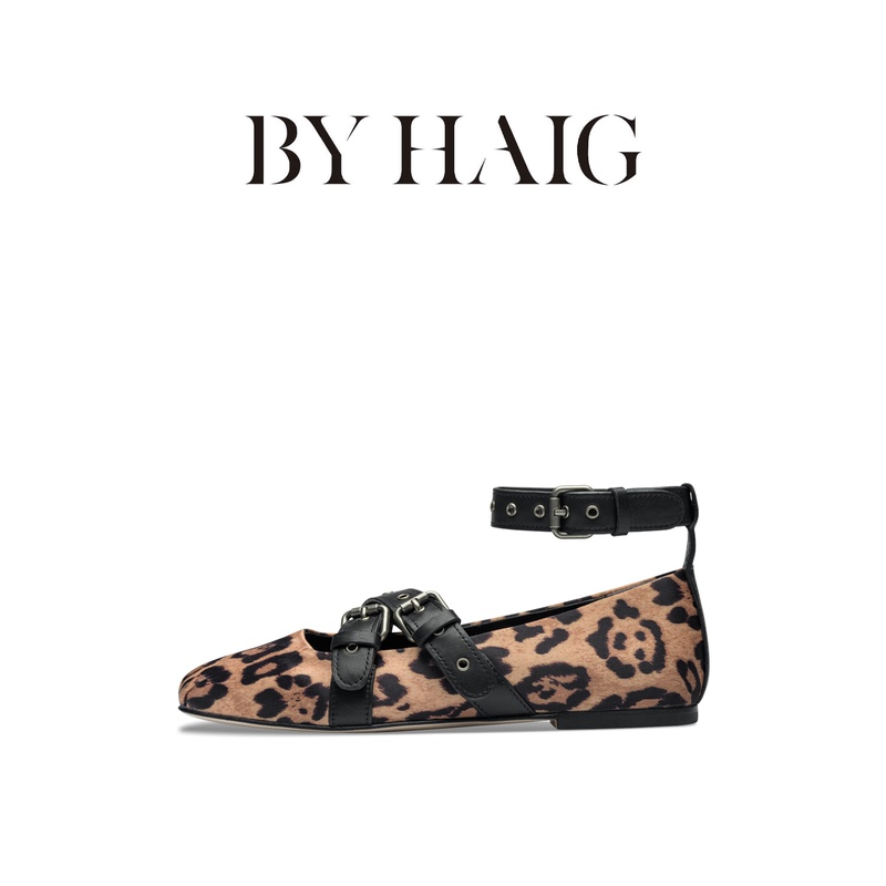 Byhaig New Audrey Motorcycle Ballet Shoes New Leopard Print Flat Shoes Niche Designer Women's Shoes