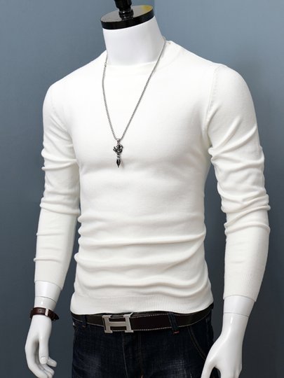 Autumn and winter sweaters for men, round neck, long sleeves, slim fit youth solid color pullover sweaters with thick base layers to keep warm