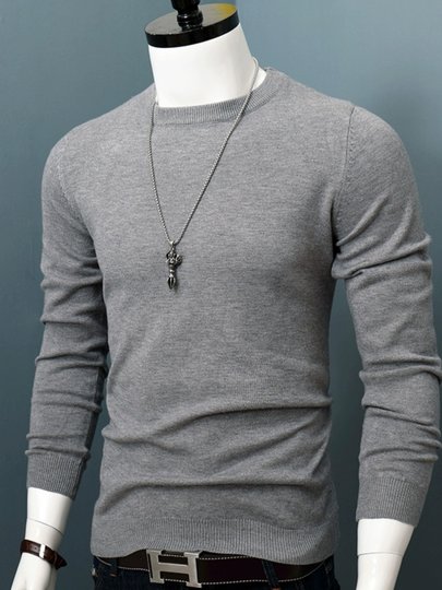 Autumn and winter sweaters for men, round neck, long sleeves, slim fit youth solid color pullover sweaters with thick base layers to keep warm