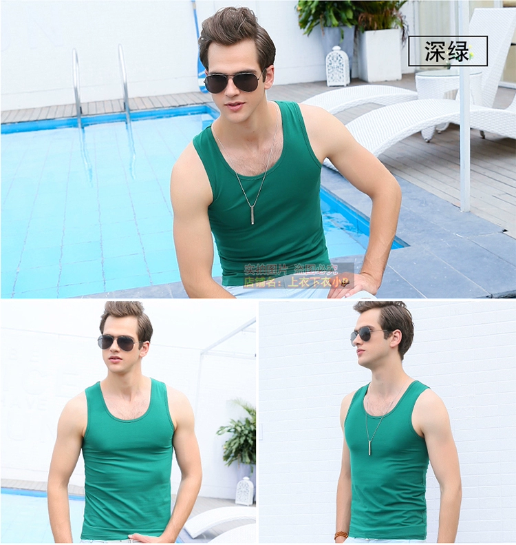 Áo thun cotton nam co giãn thể dục vừa vặn thể thao mùa hè bó sát thể thao Hàn Quốc áo trẻ trung thoáng khí - Áo vest cotton