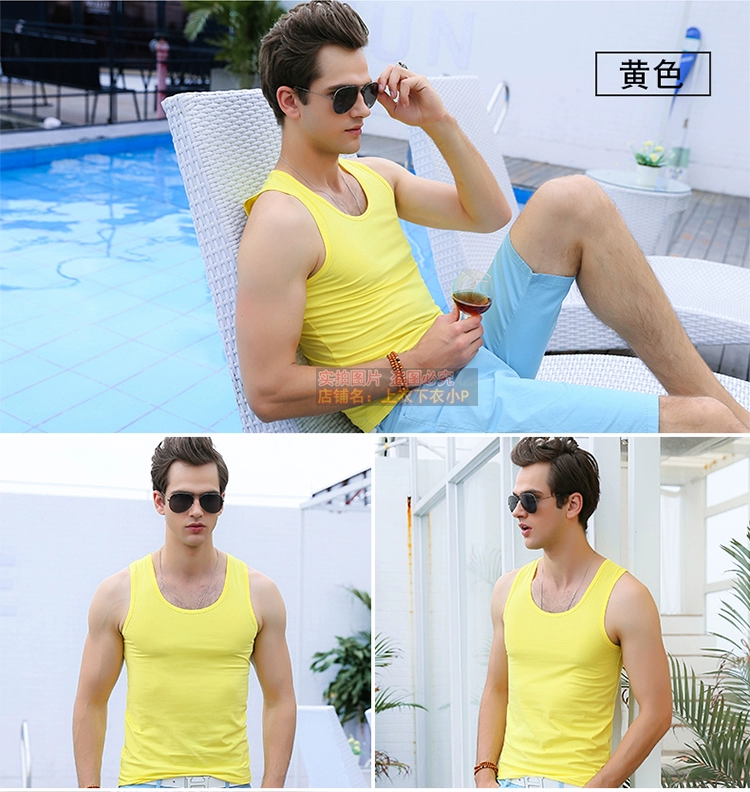 Áo thun cotton nam co giãn thể dục vừa vặn thể thao mùa hè bó sát thể thao Hàn Quốc áo trẻ trung thoáng khí - Áo vest cotton