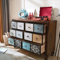 American retro cupboard solid wood living room porch cabinet painted storage cabinet full drawer style cupboard lockers